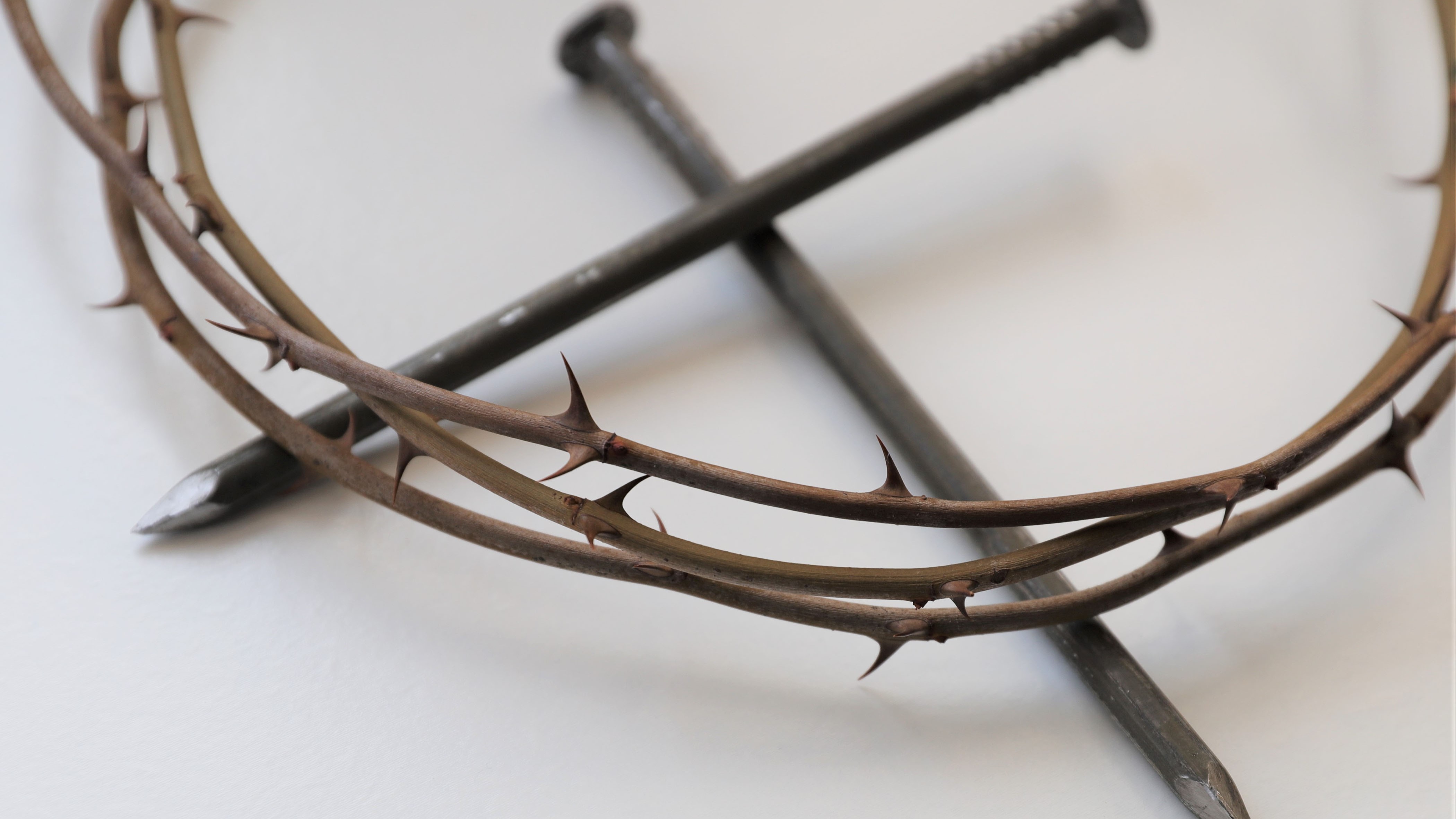 a crown of thorns resting on top of a cross made of nails on a white background